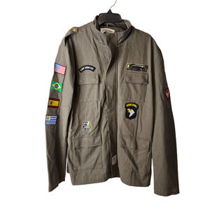 Liquor N Poker Brown Patches US Army Full Zip Tactical Men's Military Jacket 2XL
